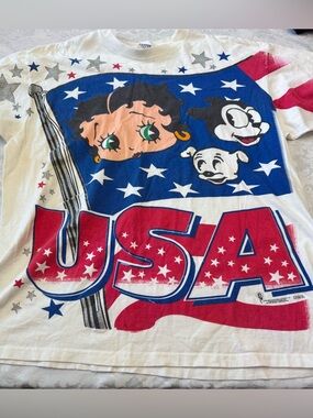 Betty Boop T Shirt USA Red White Blue Patriotic 2XL Graphic Vintage 1990’s Rare